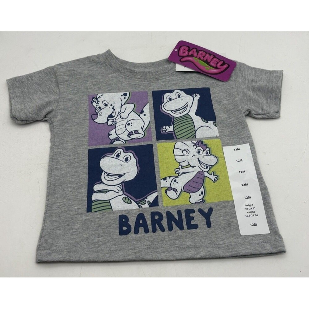 Barney Toddler T Shirt 12M Gray Graphic Short Sleeve NWT Baby Dino
